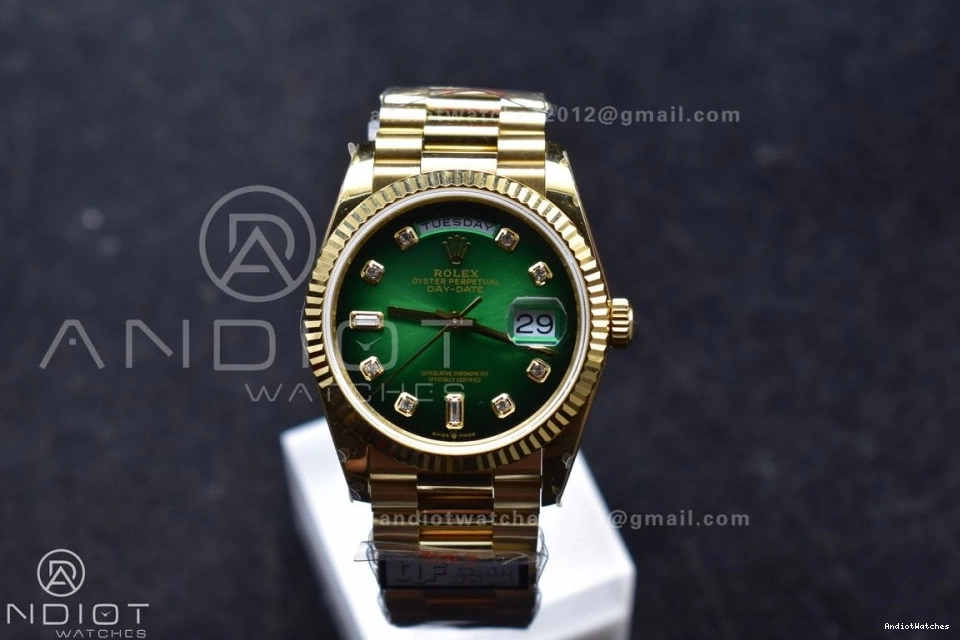 YG Diamond President on 904L Green vr3255 692 Faded V5 Edition (Gain Bracelet DayDate Square with QF Dial Weight) Steel 36 SunProtective Best 1221